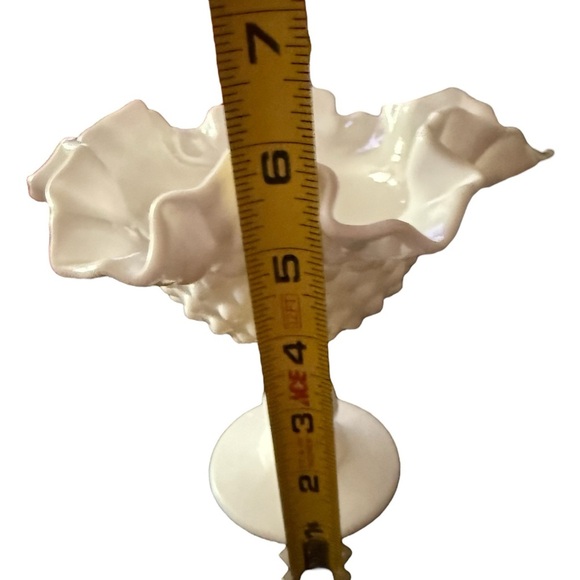 Vintage Fenton Hobnail Milk Glass Compote Vase with Paneled Stem - Picture 6 of 7